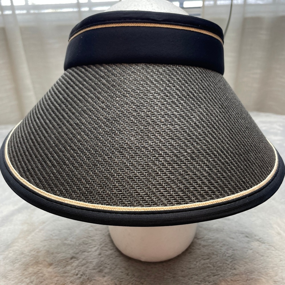 Sun N Sand Womens UPF 50+ Visor Size OS Black Woven Wide Brim Adjustable Strap